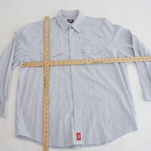 Dickies Blue White Checker Western Cowboy Snap Pearl Button Shirt XL